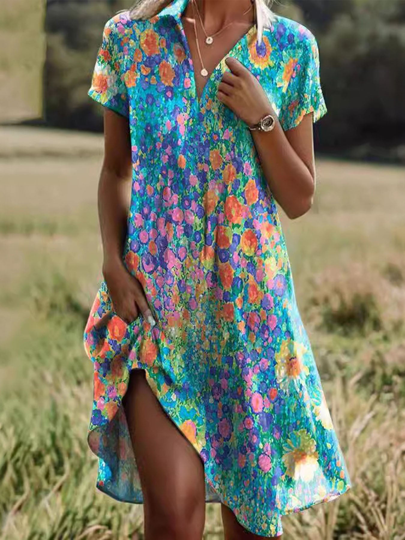 Short Sleeve Printed Dress