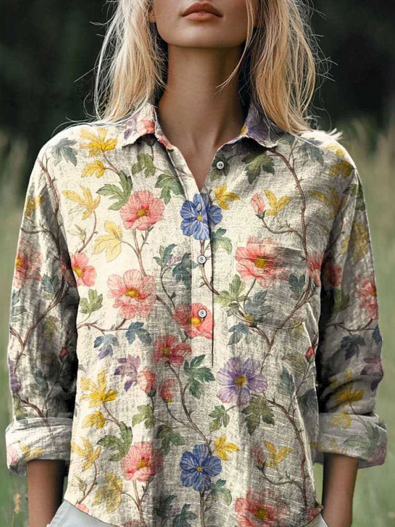 Printed Casual Half-open Collar Shirt