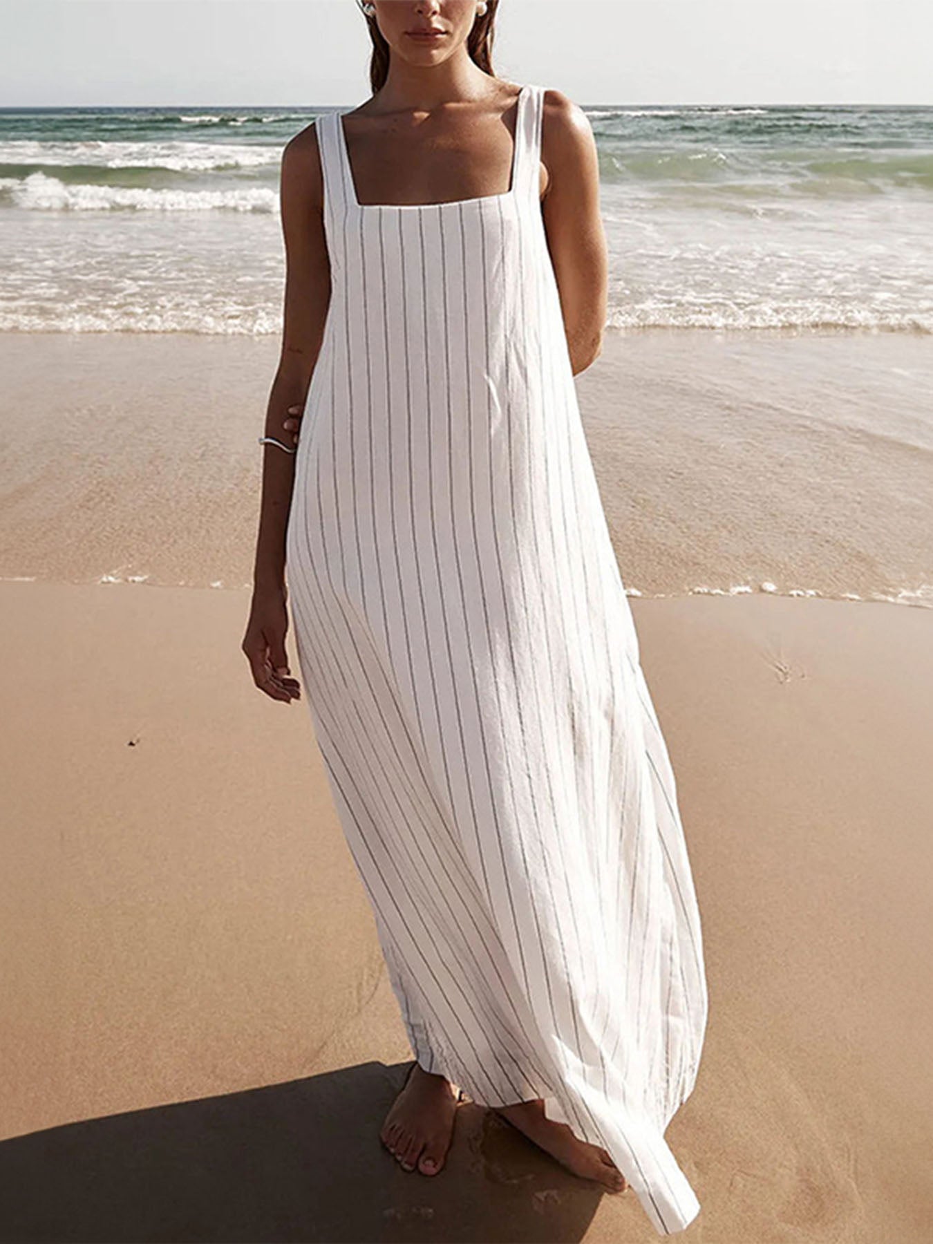 Coastal Aesthetic Striped Resort Dress