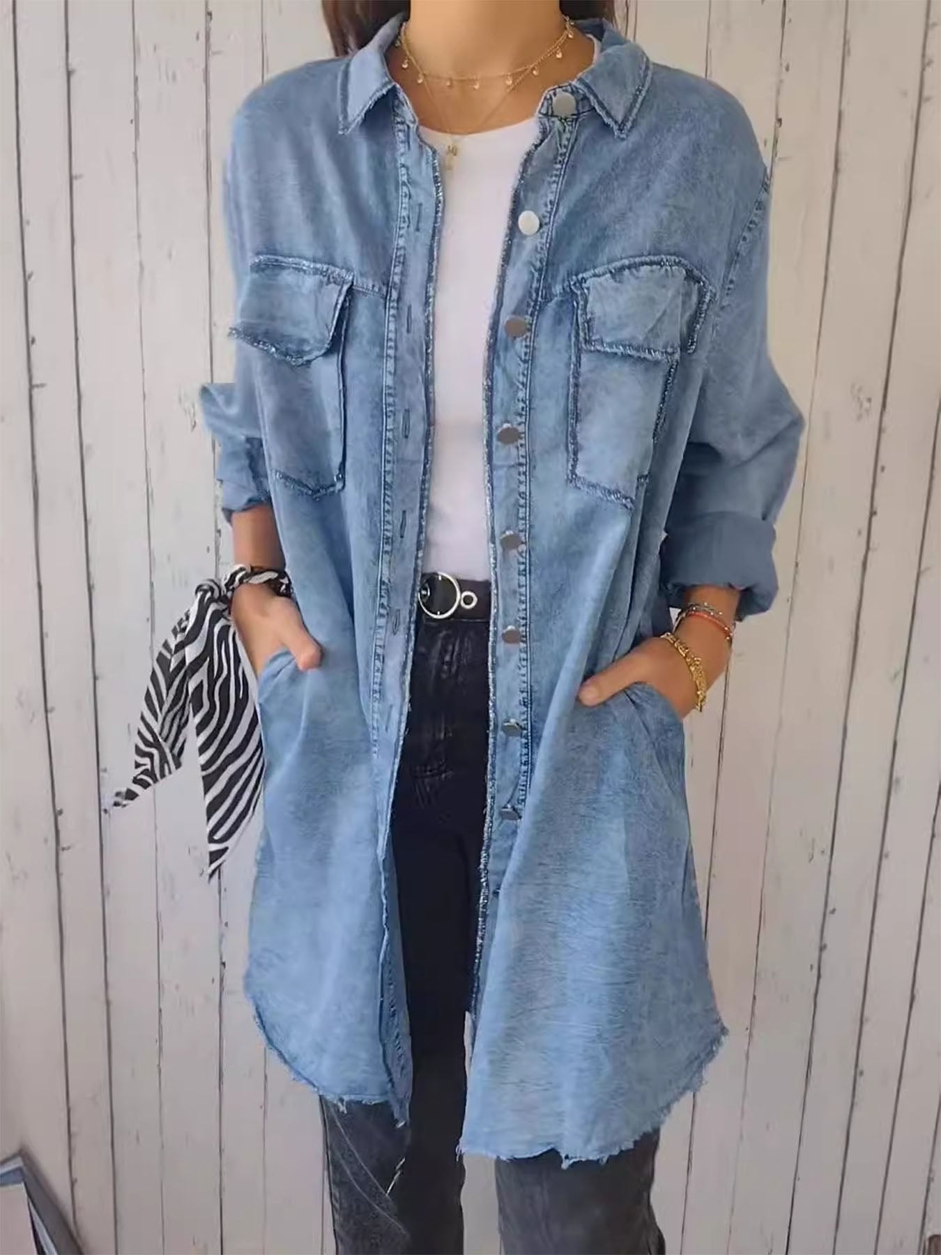 Vorioal Washed Denim Lapel Coat