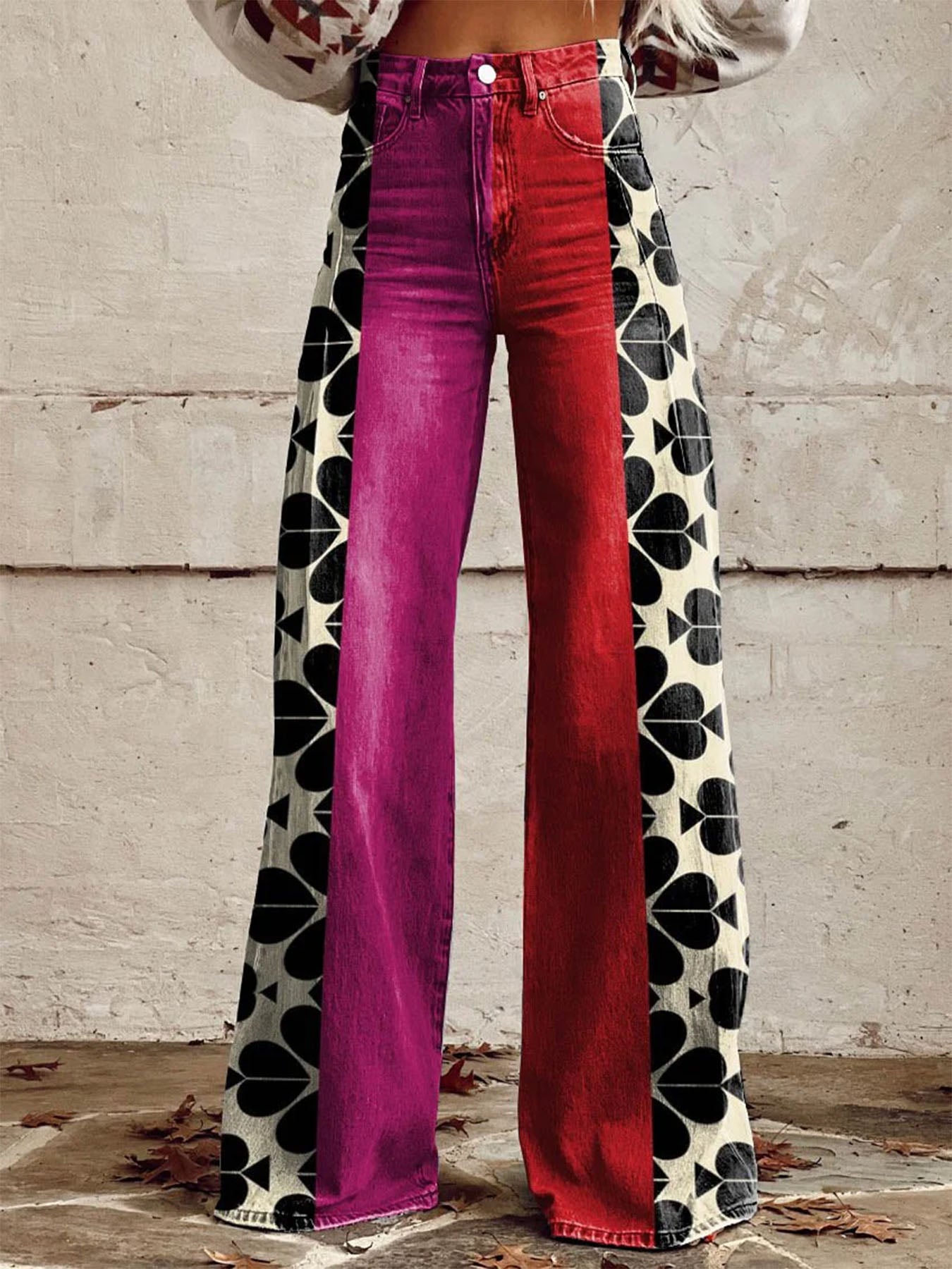 Vorioal Red Print Wide Leg Pants