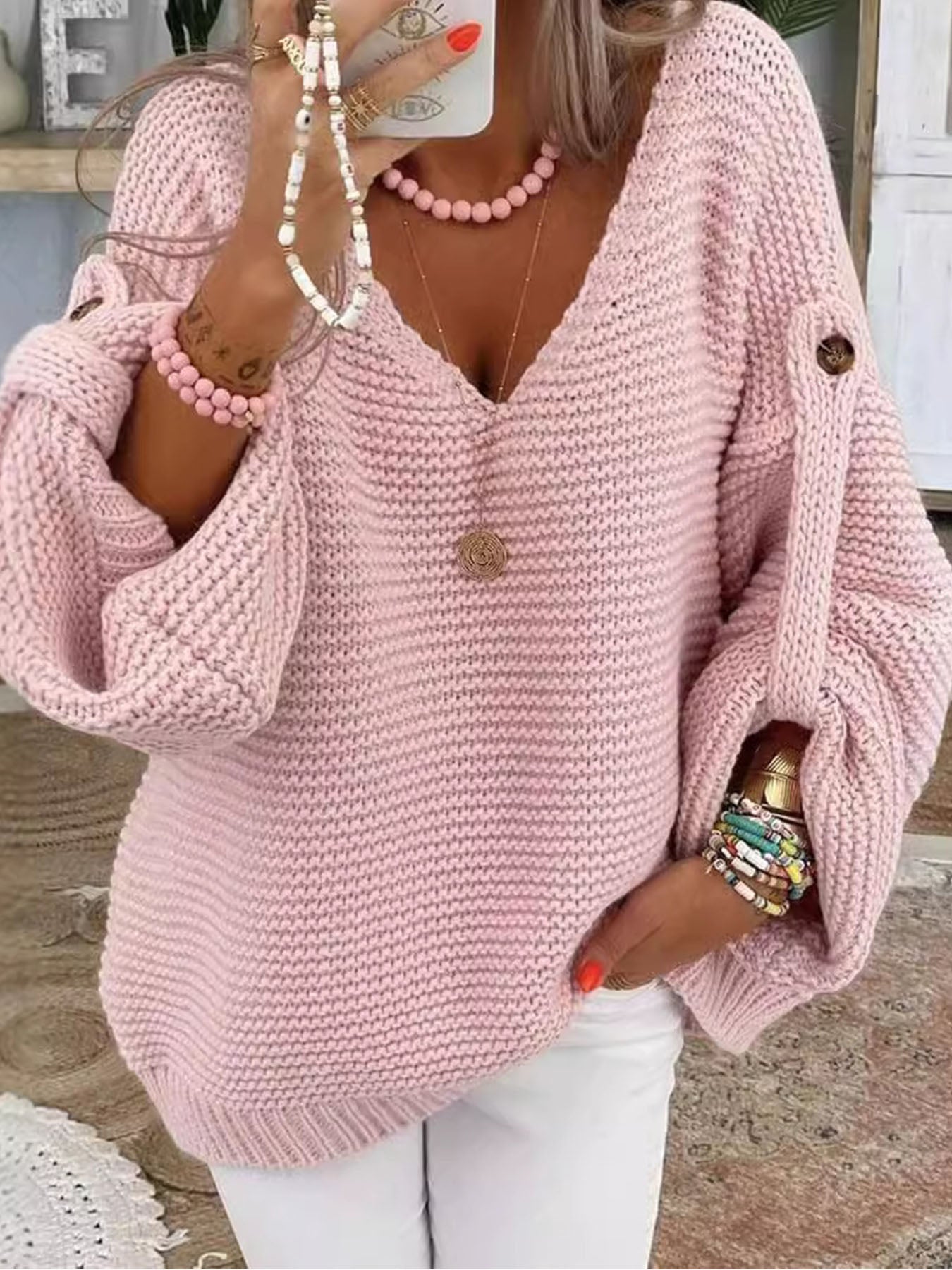 Loose Pullover Pink Sweater