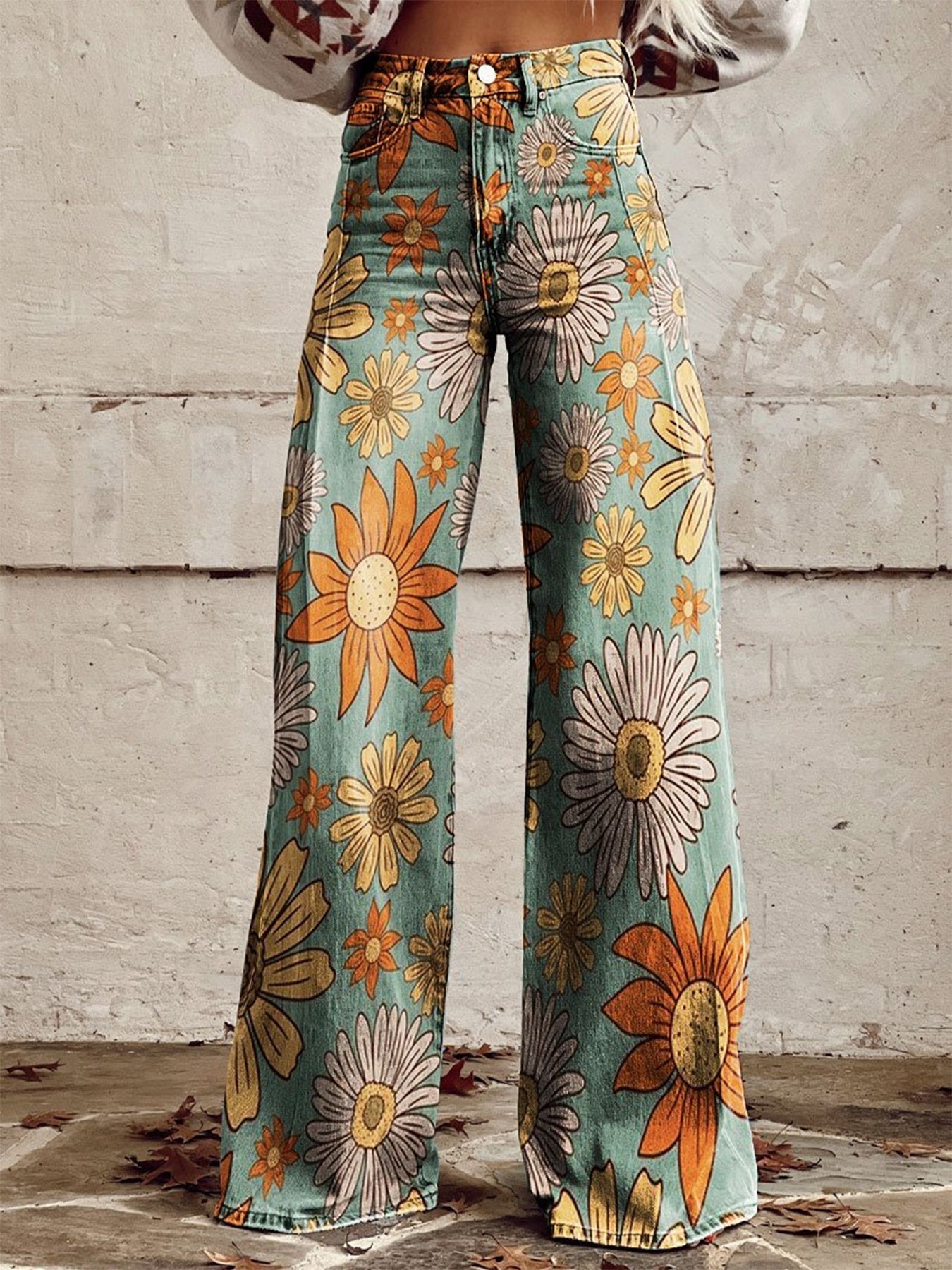 Vorioal Floral Vintage Wide Leg Pants