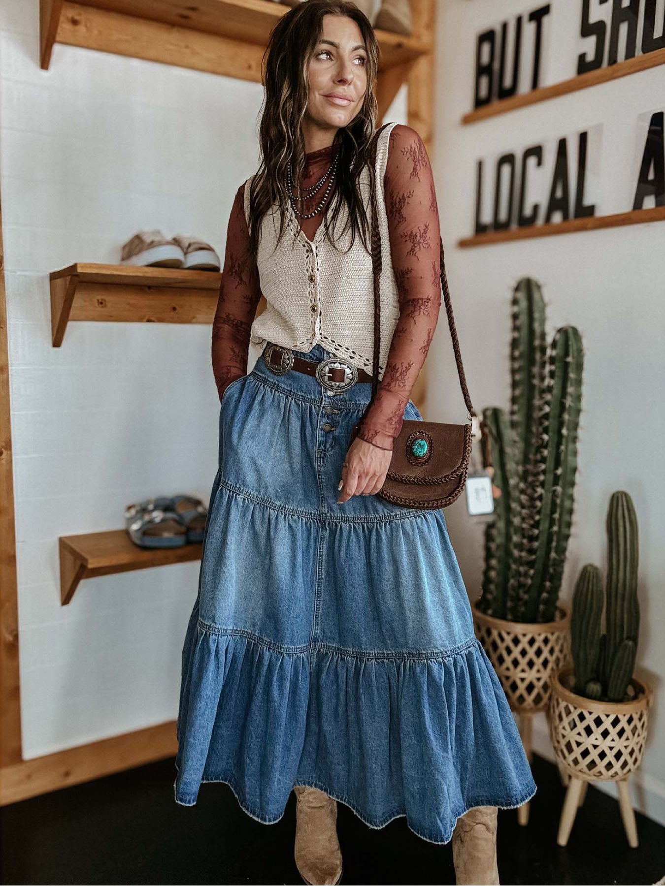 Vorioal Boho Denim Cake Skirt