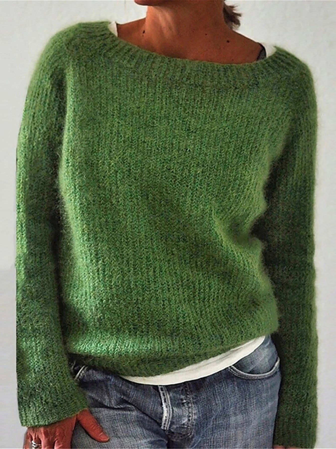 Vorioal Warm Knit Solid Color Pullover