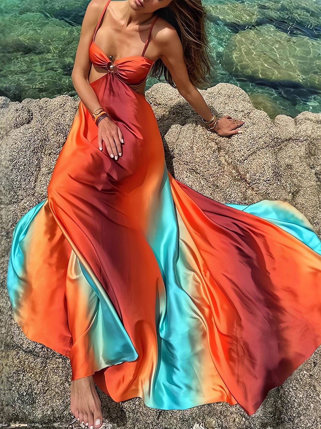 Sexy Gradient Sling Maxi Dress