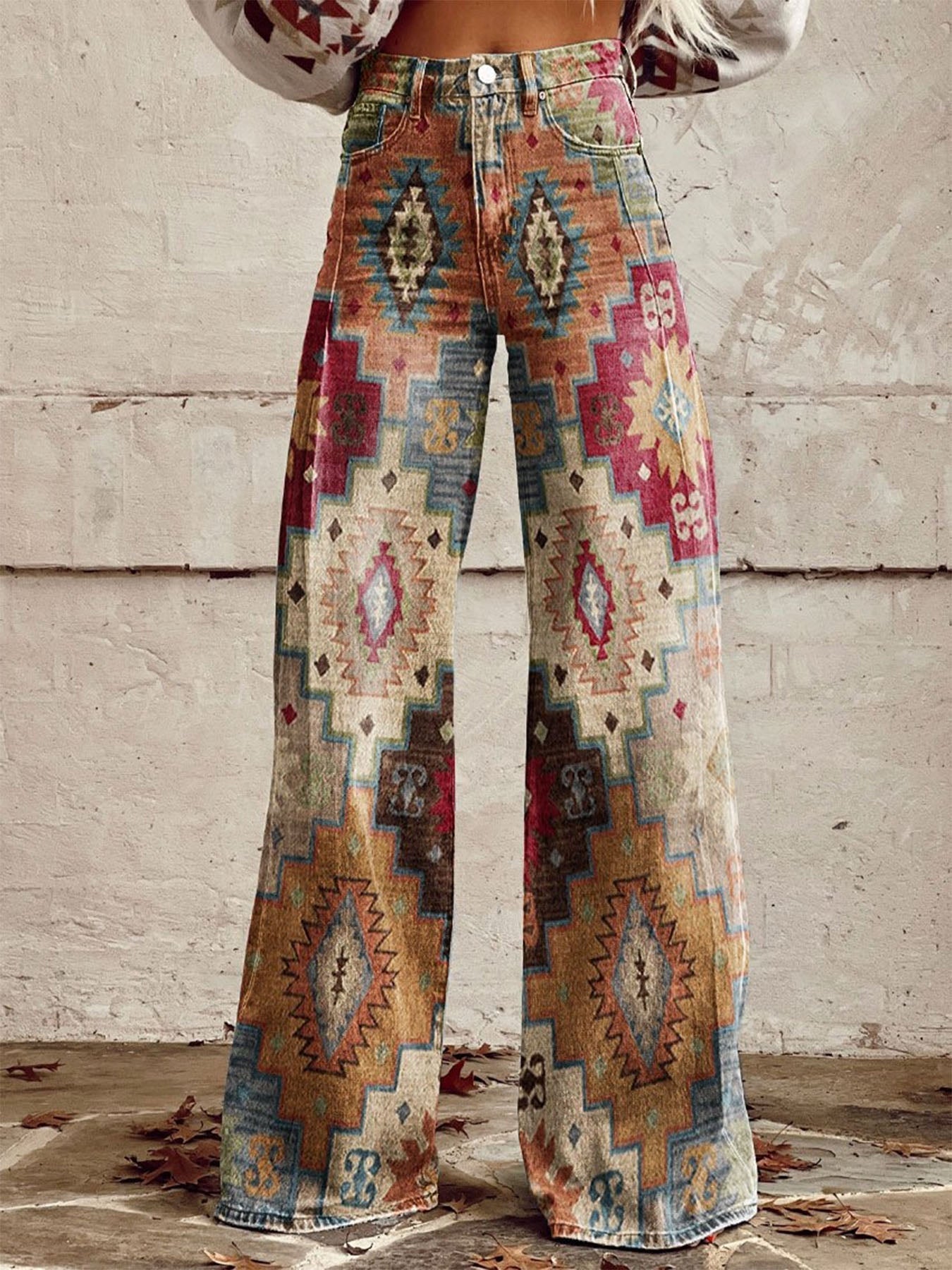 Vorioal Geometric Pattern Wide Leg Pants