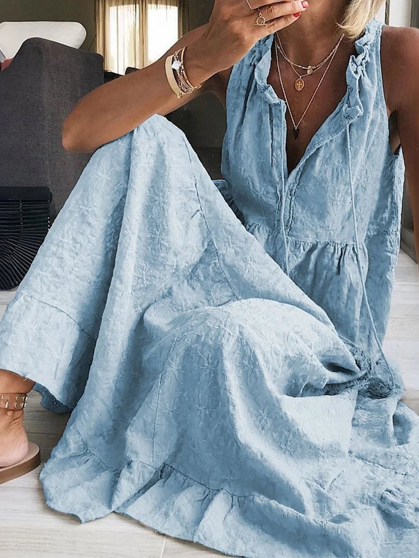 Vorioal Loose Hem Maxi Dress