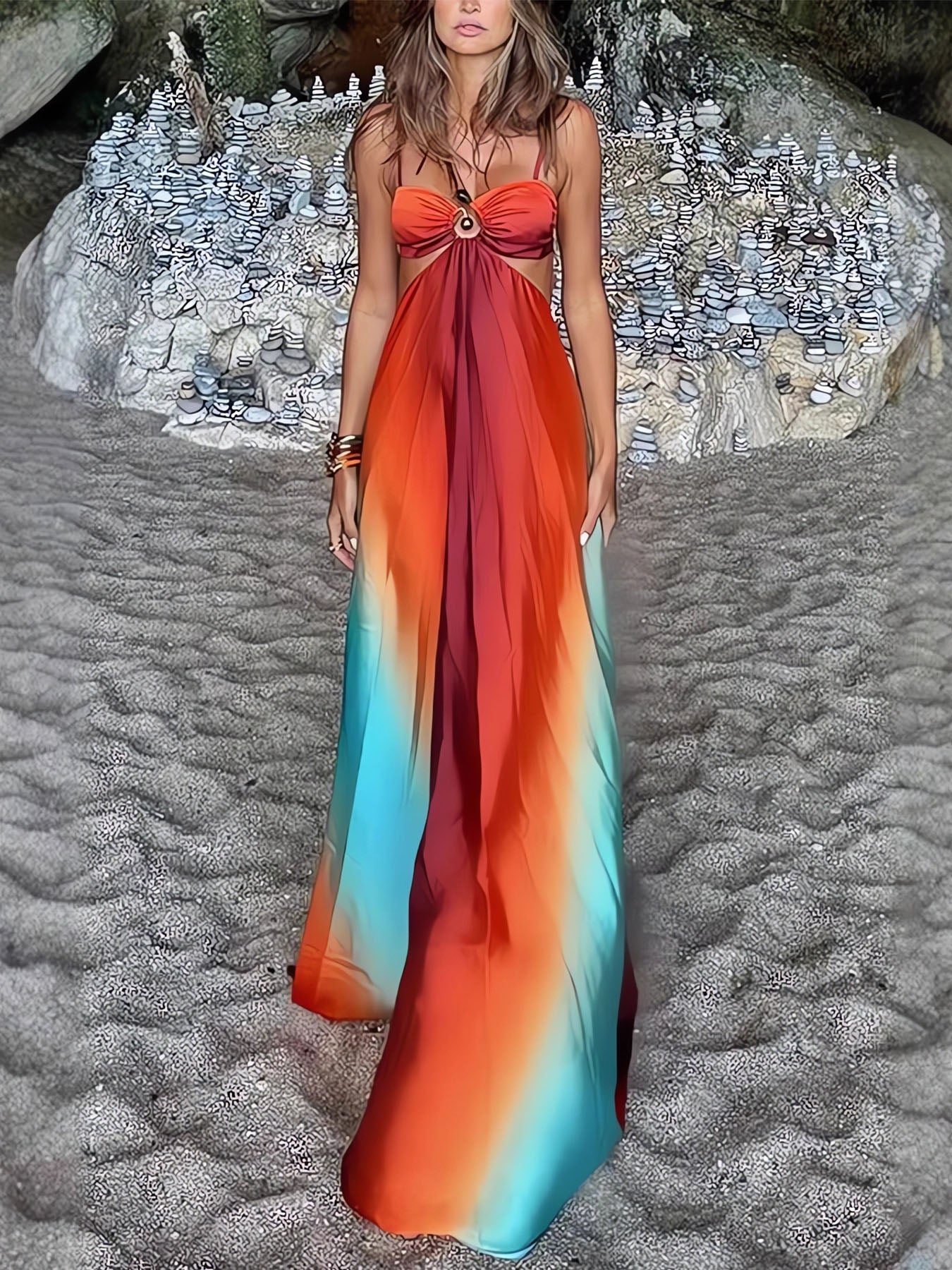 Sexy Gradient Sling Maxi Dress