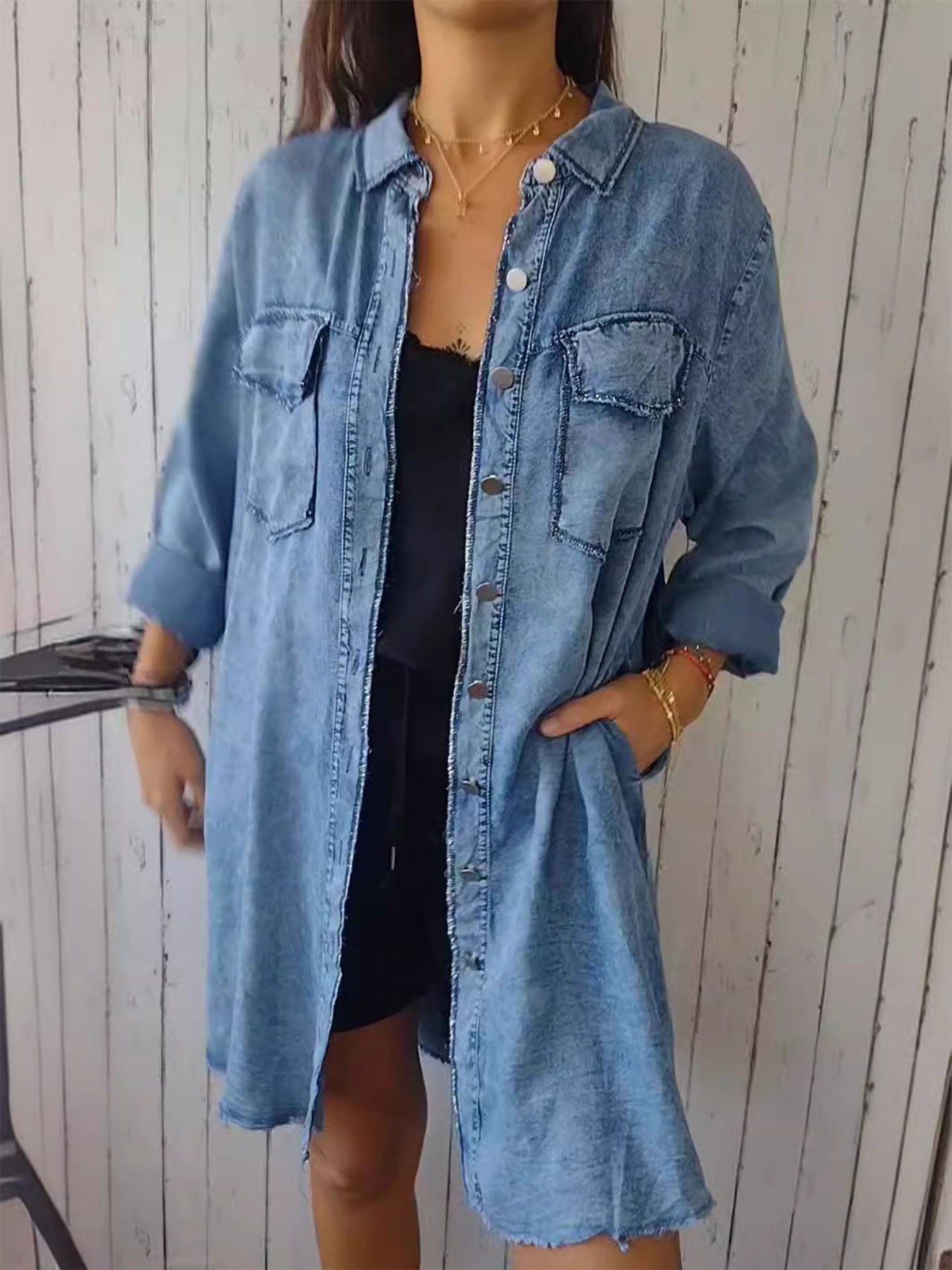 Vorioal Washed Denim Lapel Coat