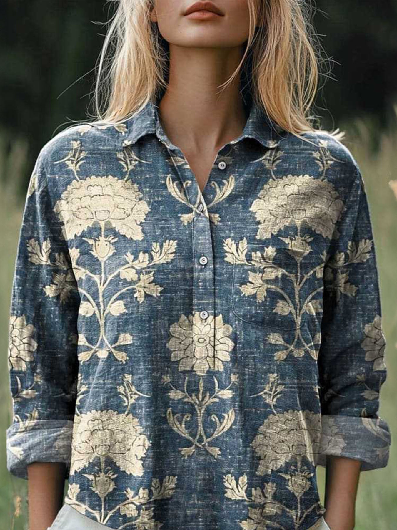 Printed Casual Half-open Collar Shirt