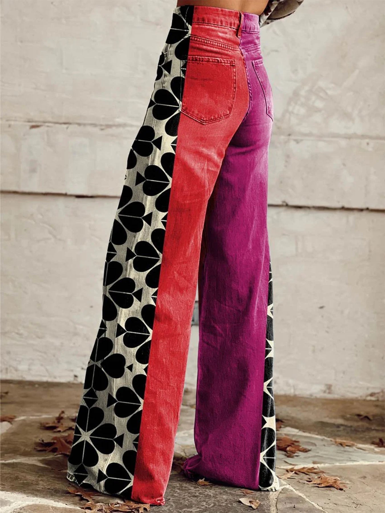 Vorioal Red Print Wide Leg Pants