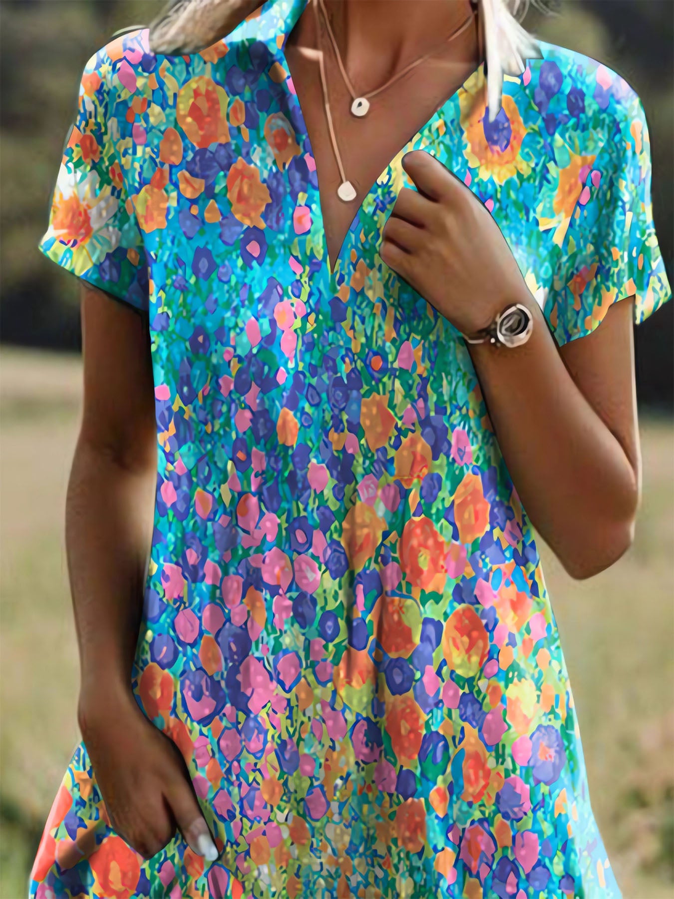 Short Sleeve Printed Dress