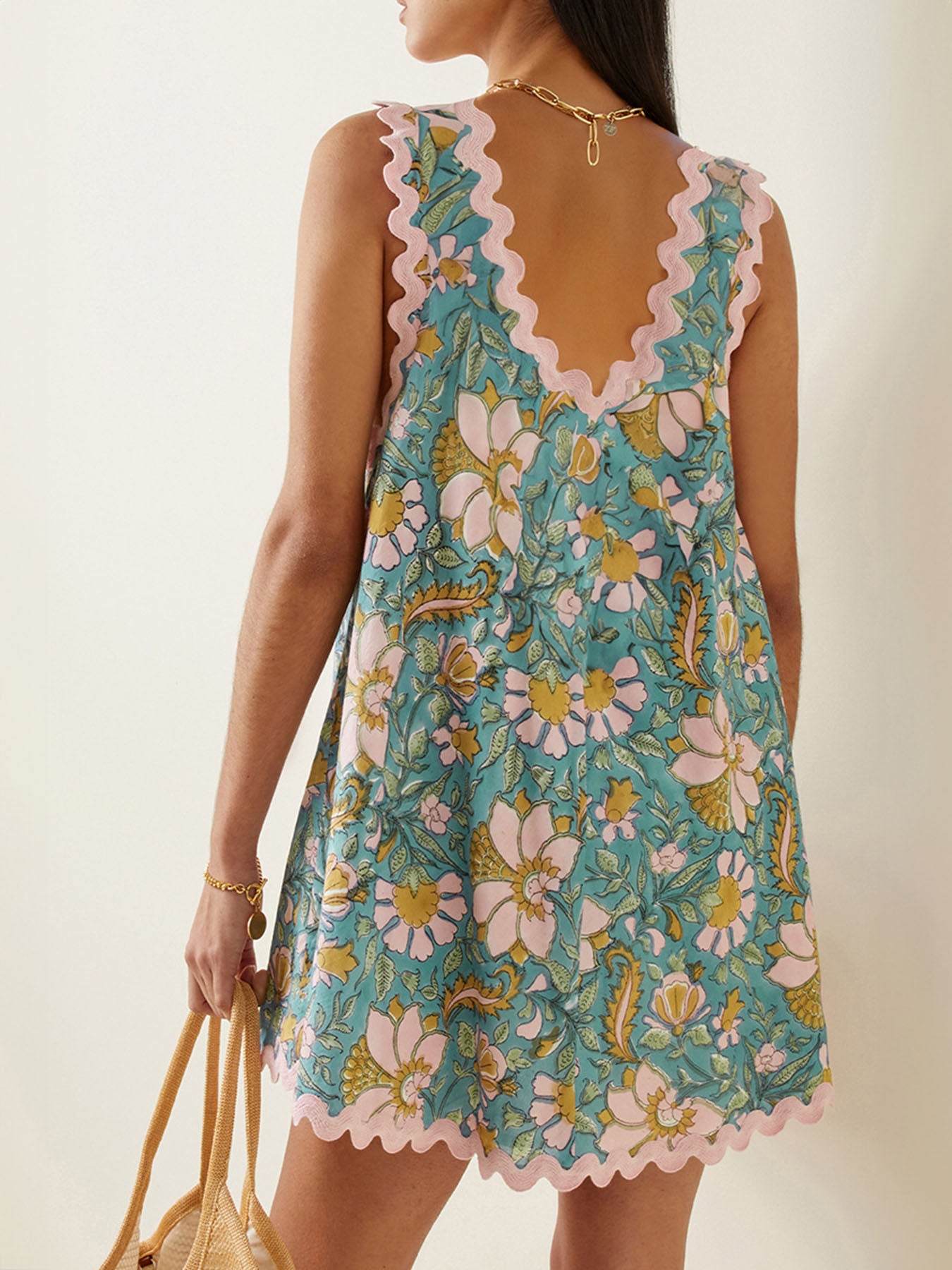 Tropical Bloom Scalloped Dress