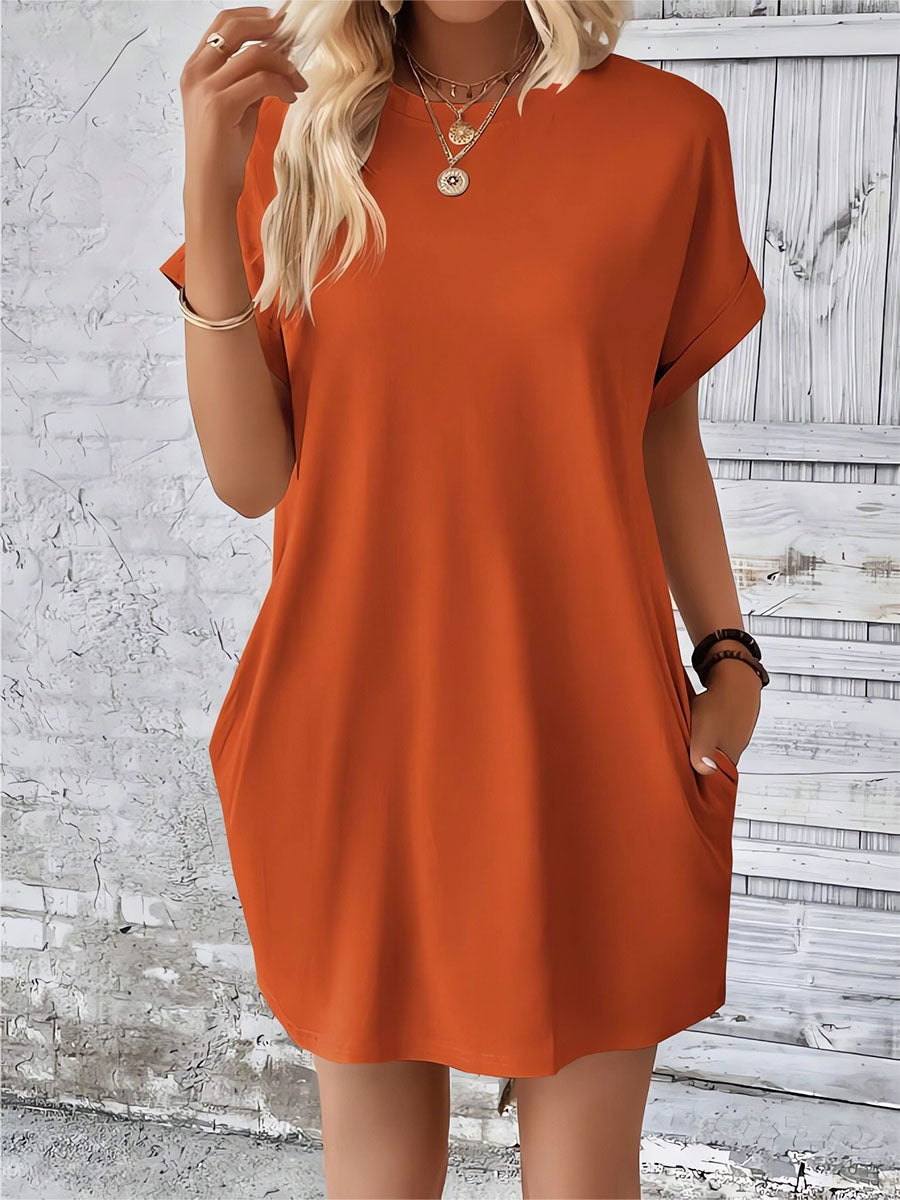 Vorioal Round Neck Pocket Dress