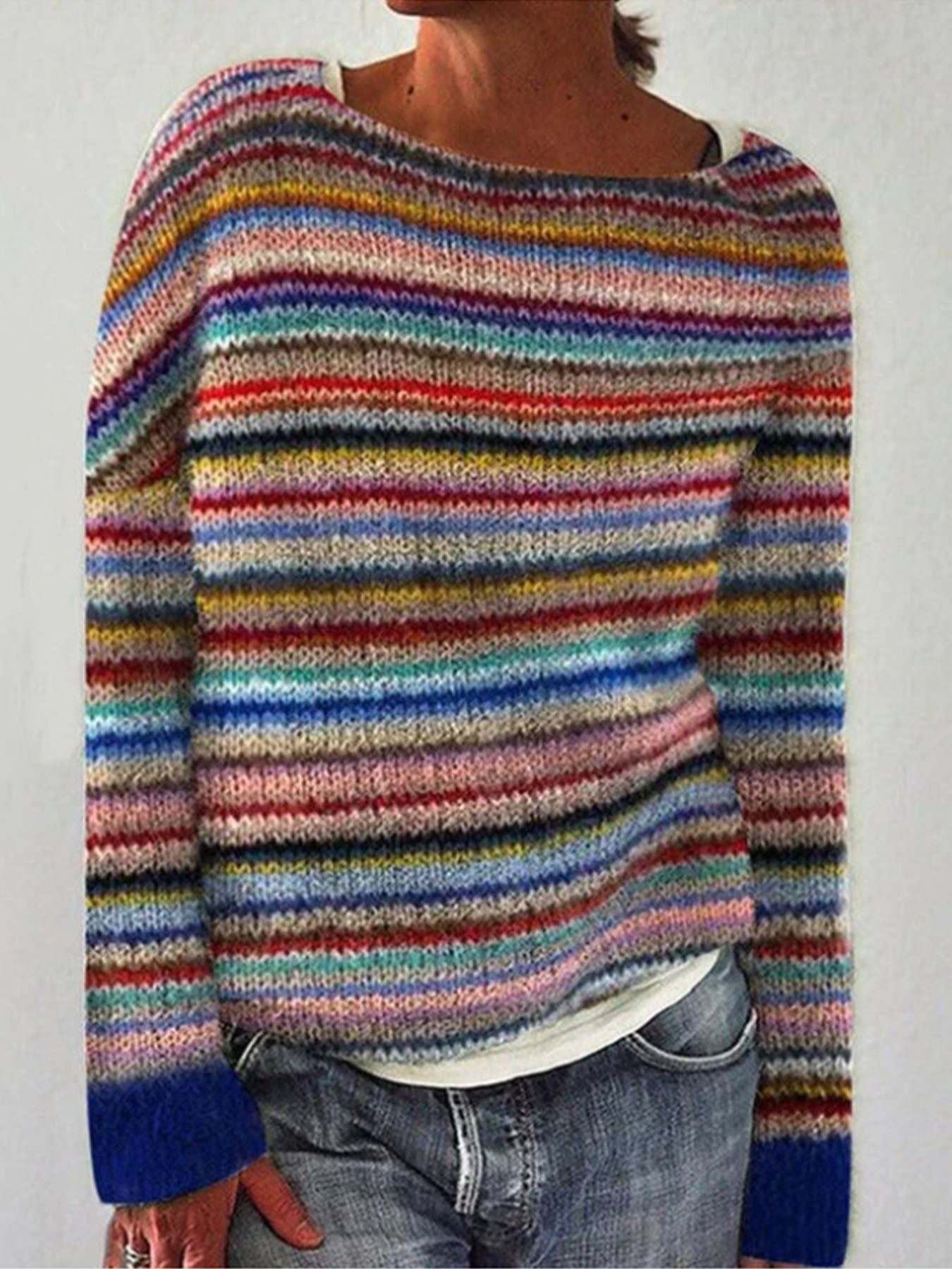 Vorioal Loose Knit Colorful Pullover