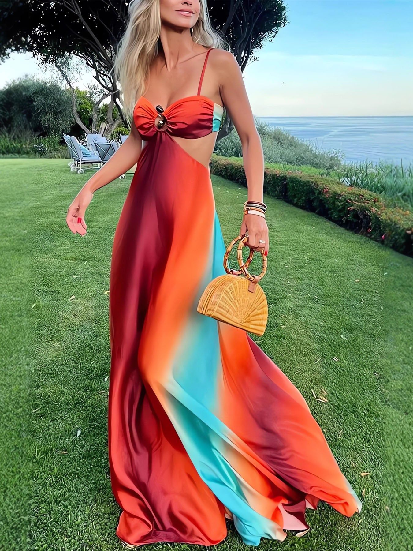 Sexy Gradient Sling Maxi Dress