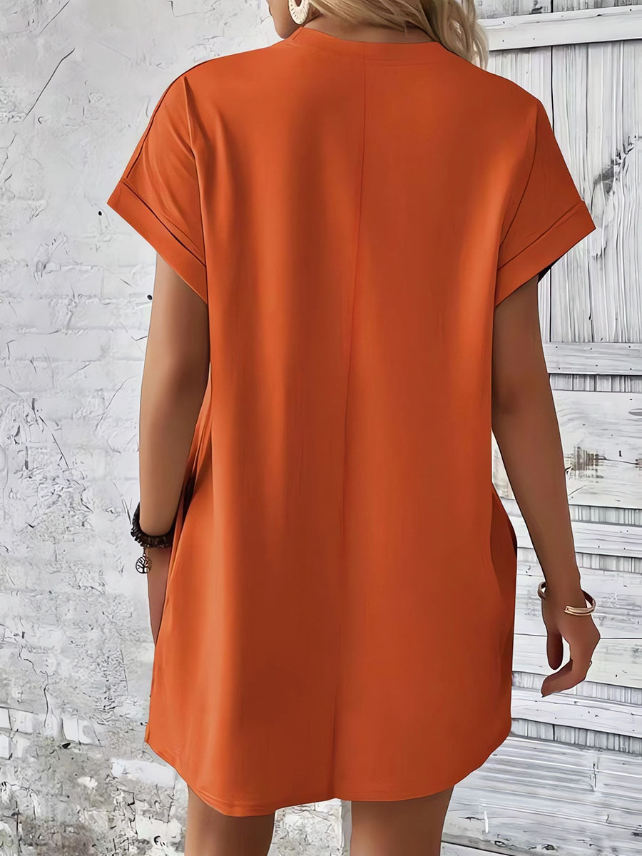 Vorioal Round Neck Pocket Dress