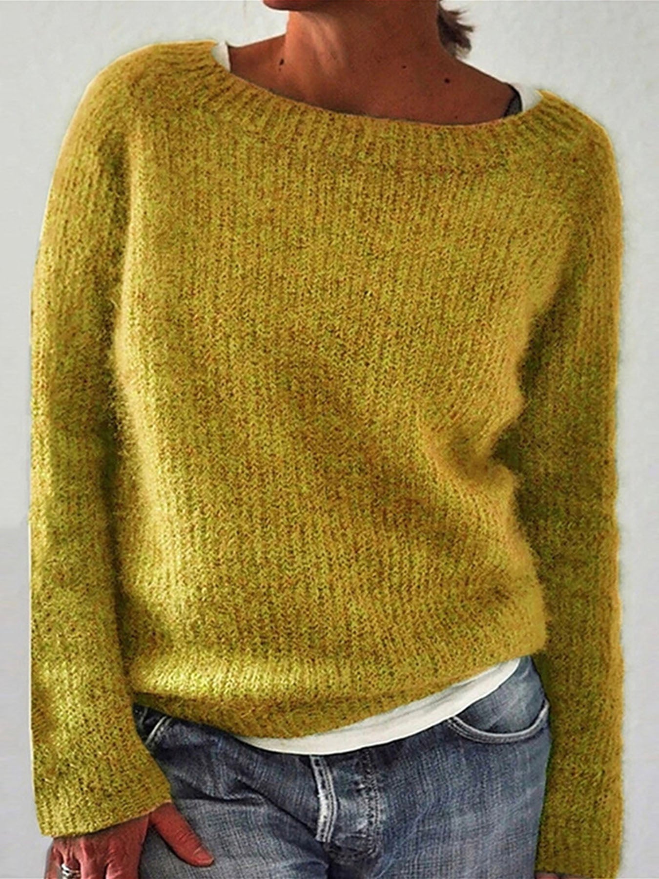 Vorioal Warm Knit Solid Color Pullover