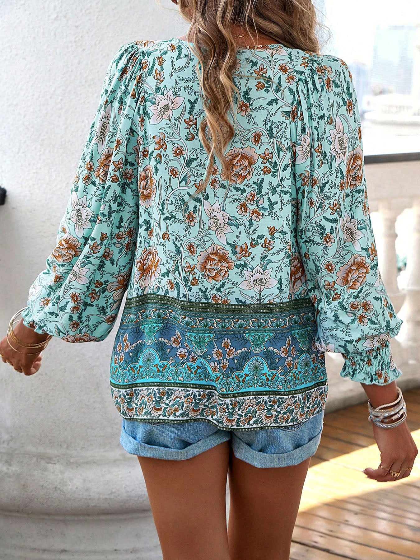 Boho Ruffle V-Neck Blouse