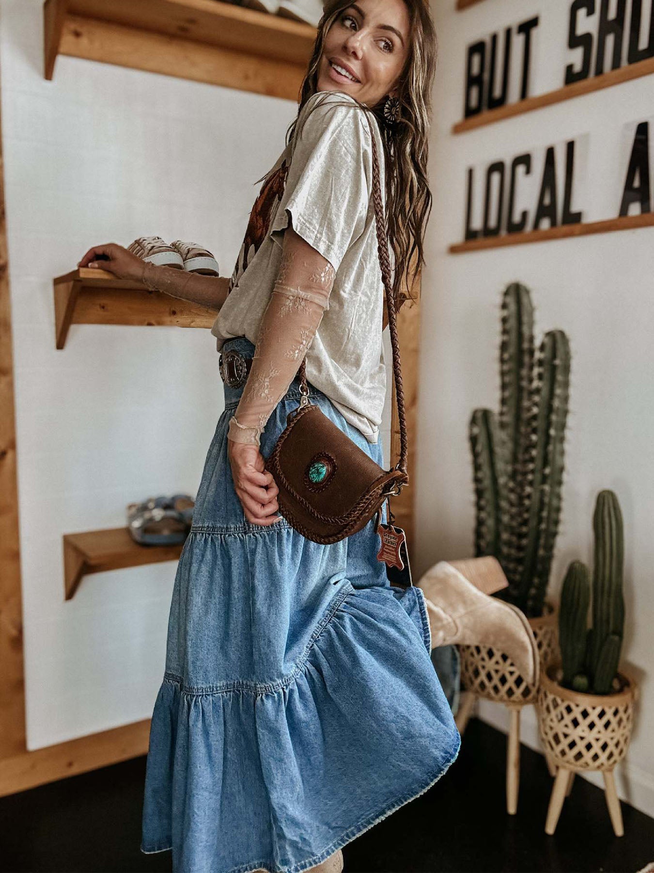 Vorioal Boho Denim Cake Skirt