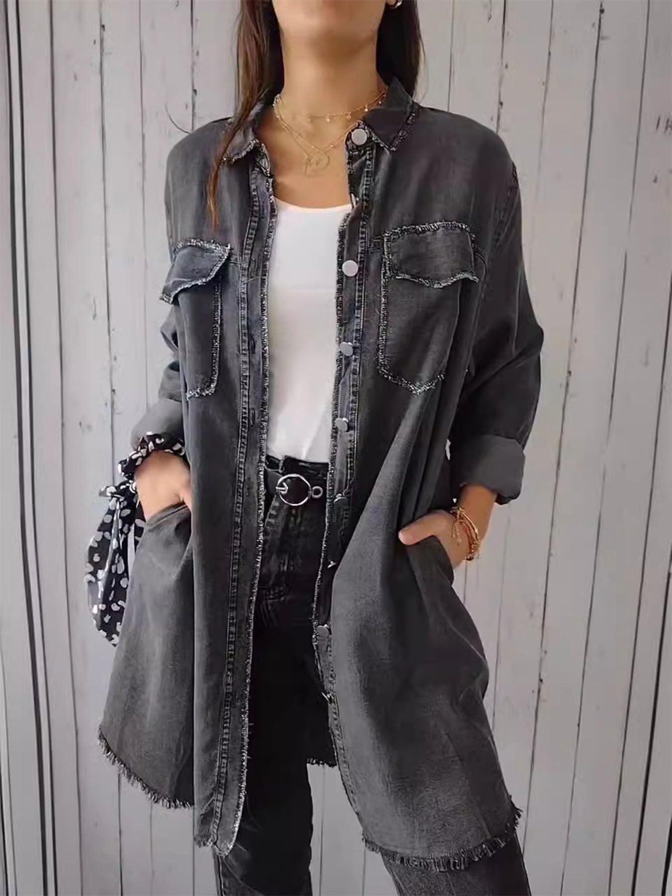 Vorioal Washed Denim Lapel Coat