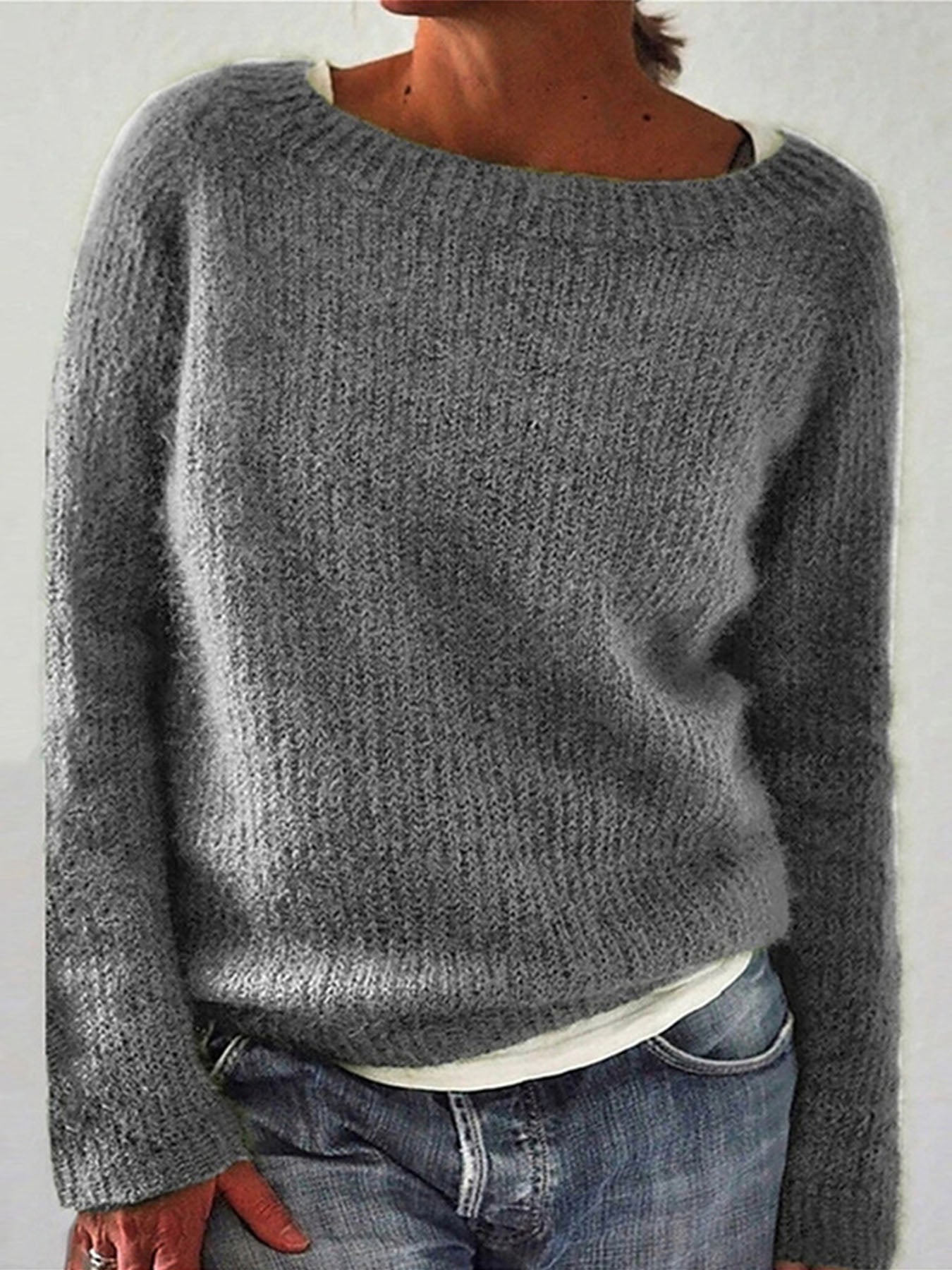 Vorioal Warm Knit Solid Color Pullover