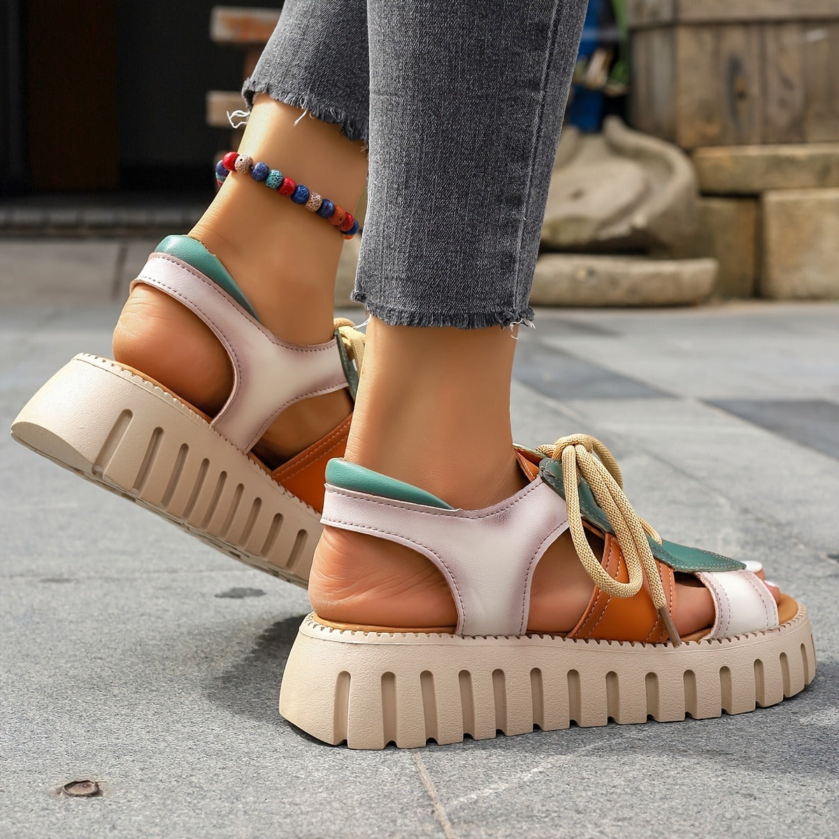 Cutout Platform Roman Sandals