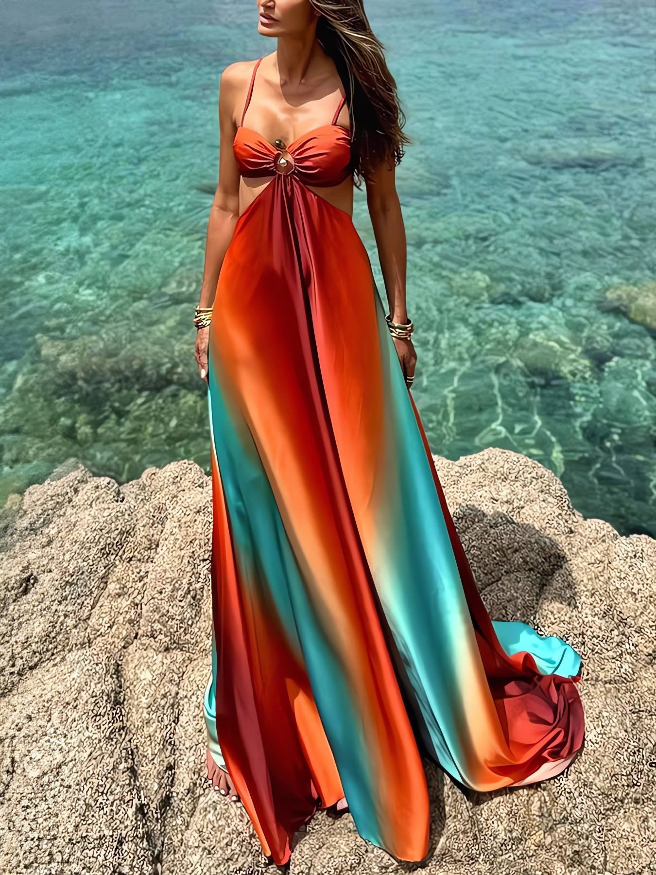 Sexy Gradient Sling Maxi Dress