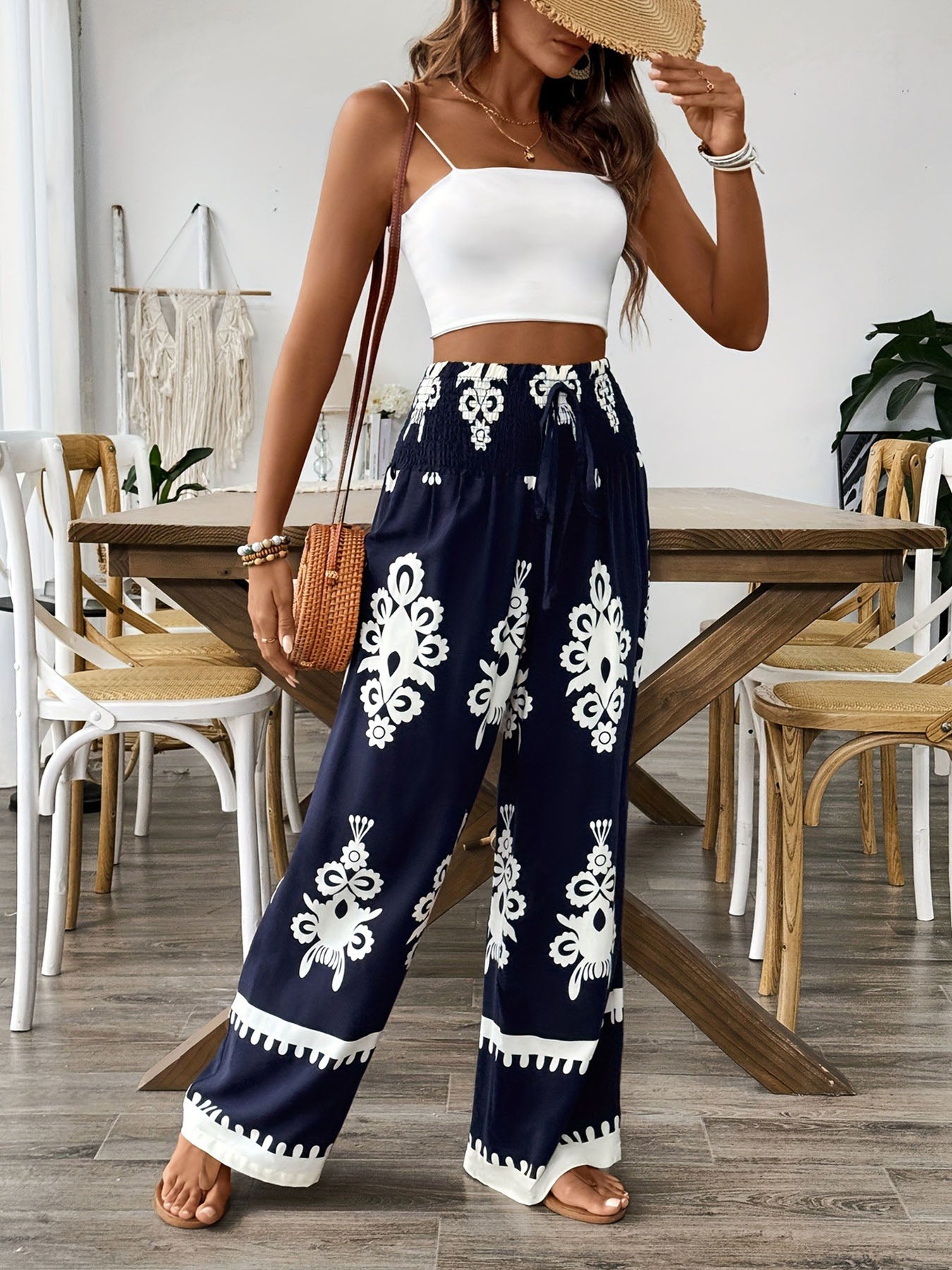 Casual Floral Belt Pants