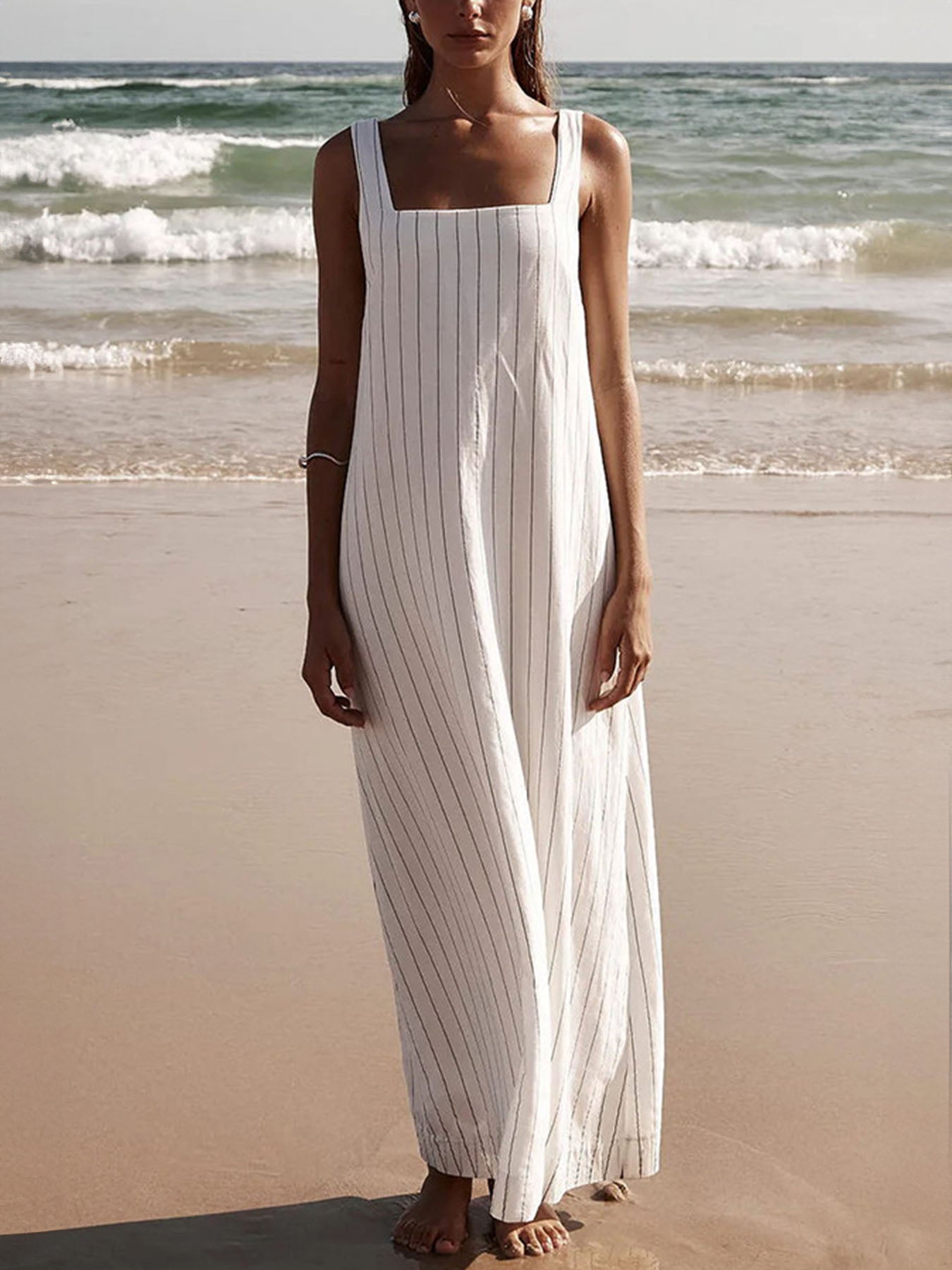 Coastal Aesthetic Striped Resort Dress