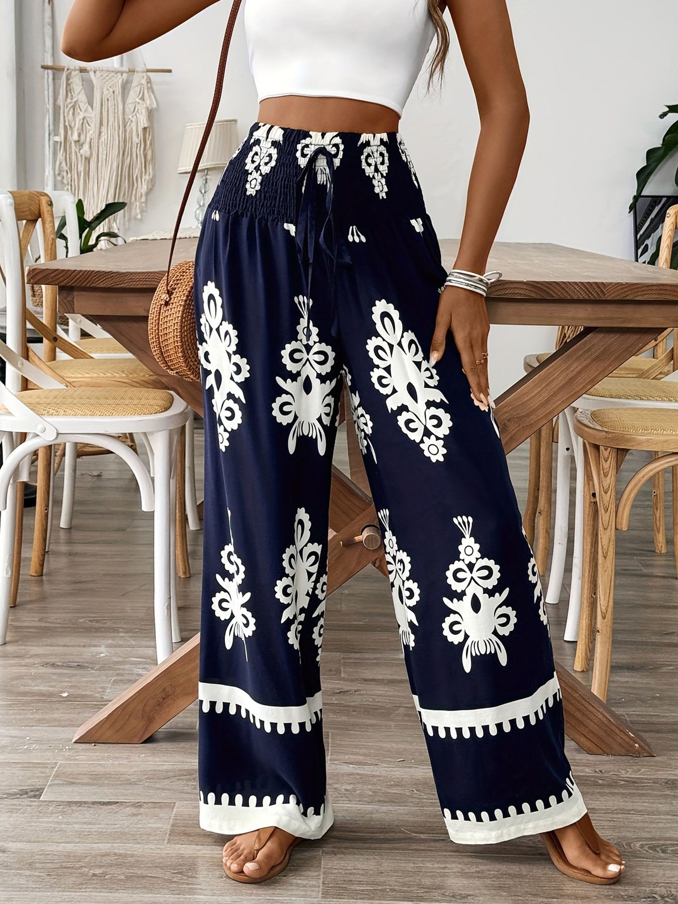 Casual Floral Belt Pants