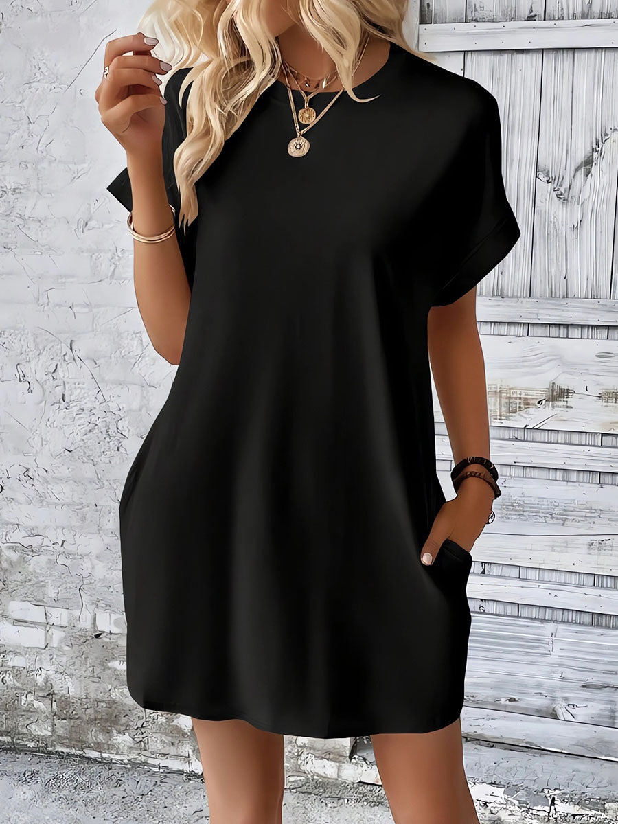 Vorioal Round Neck Pocket Dress