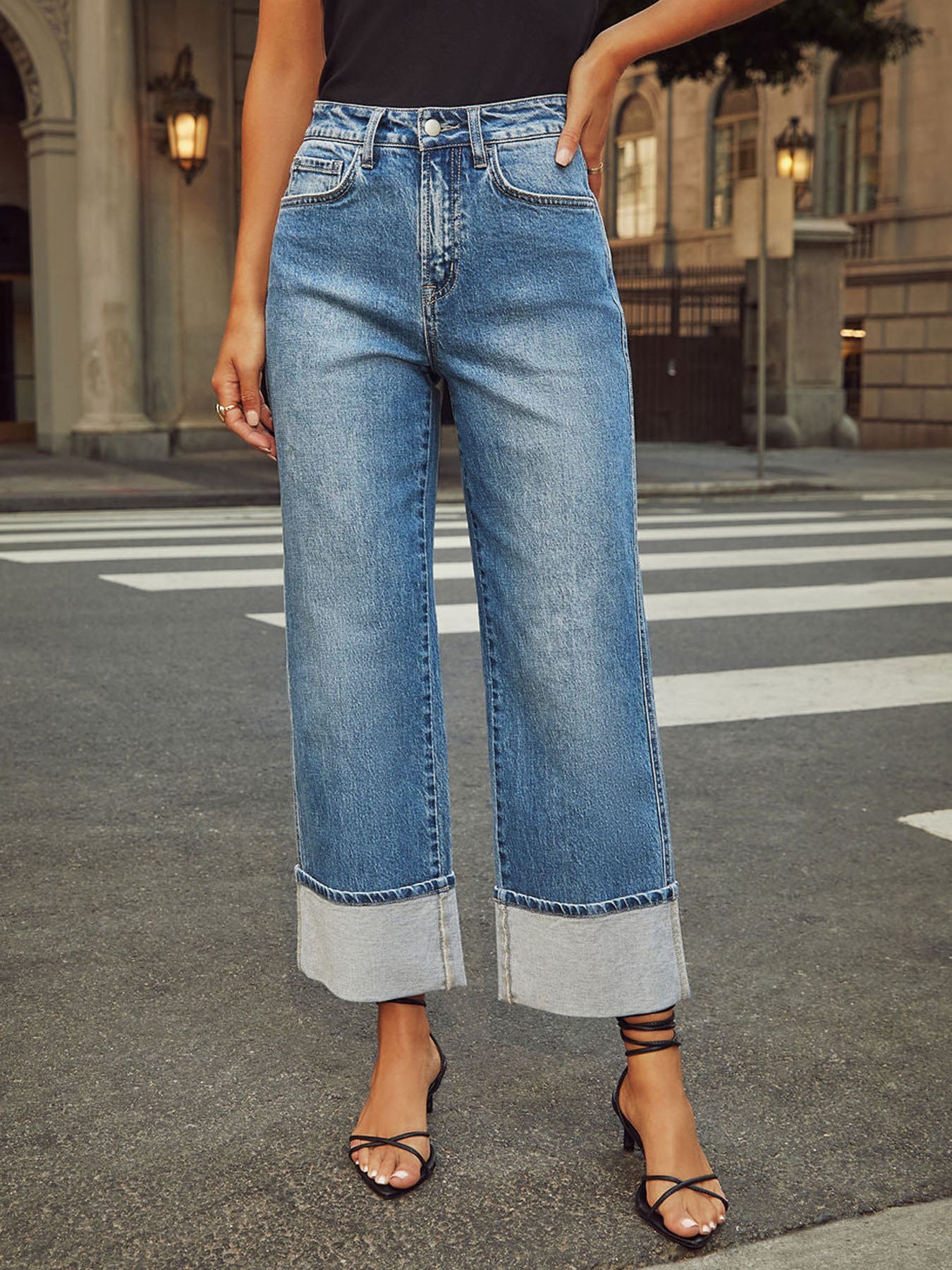 Vorioal Stretch Straight Curled Jeans