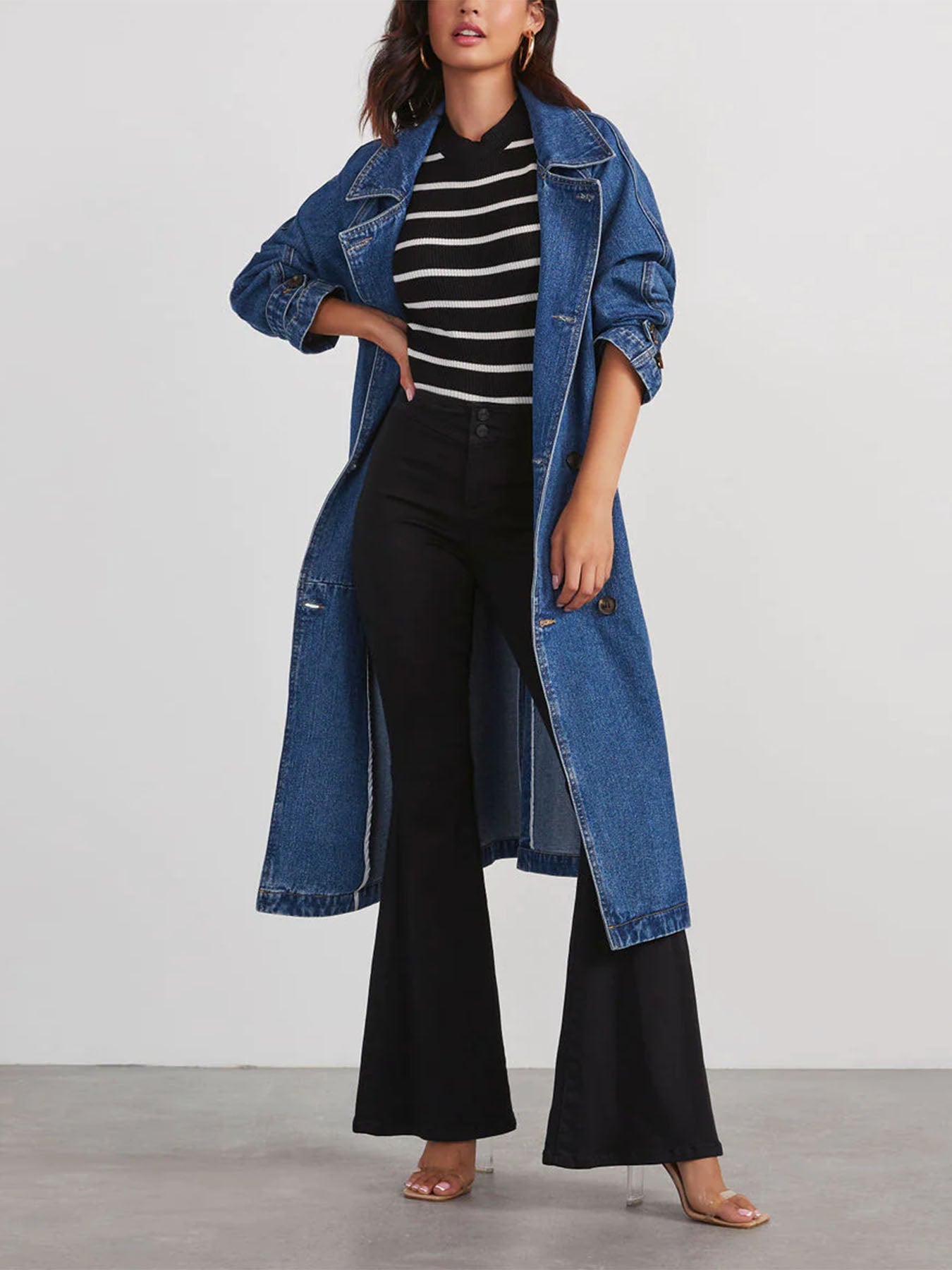 Vorioal Denim Cotton Pocket Long Coat