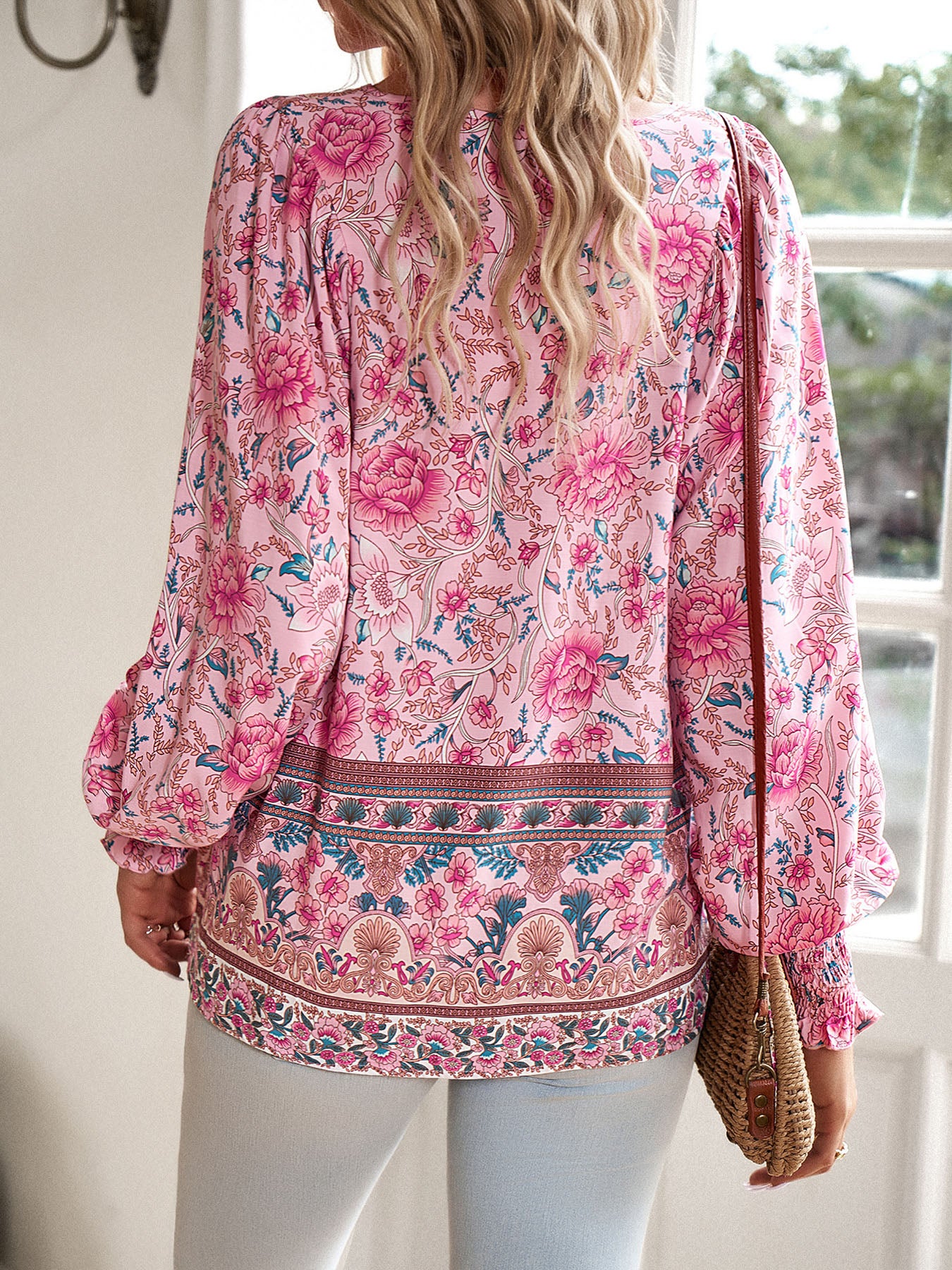 Boho Ruffle V-Neck Blouse