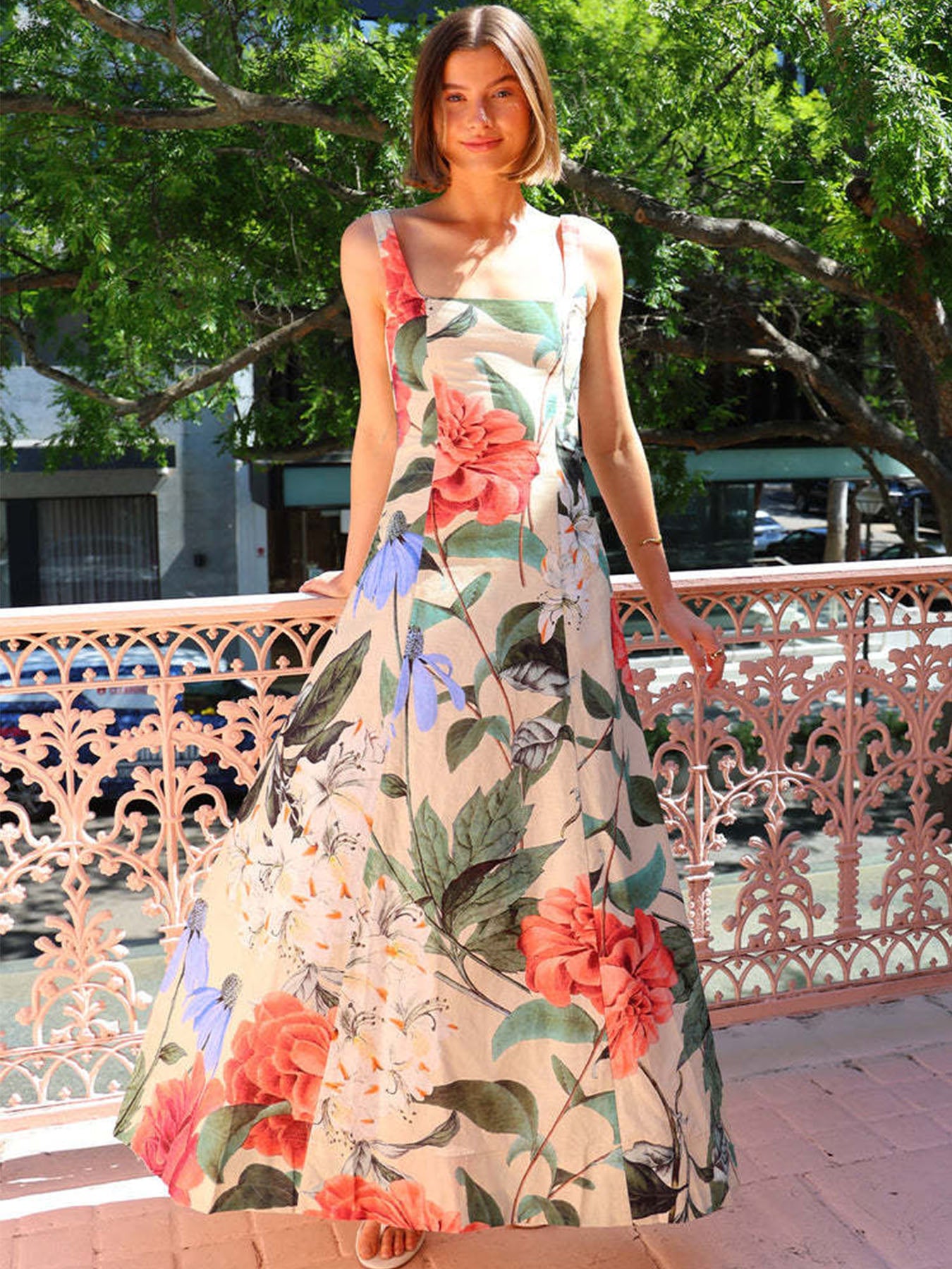 Botanical Ruffle Maxi Dress