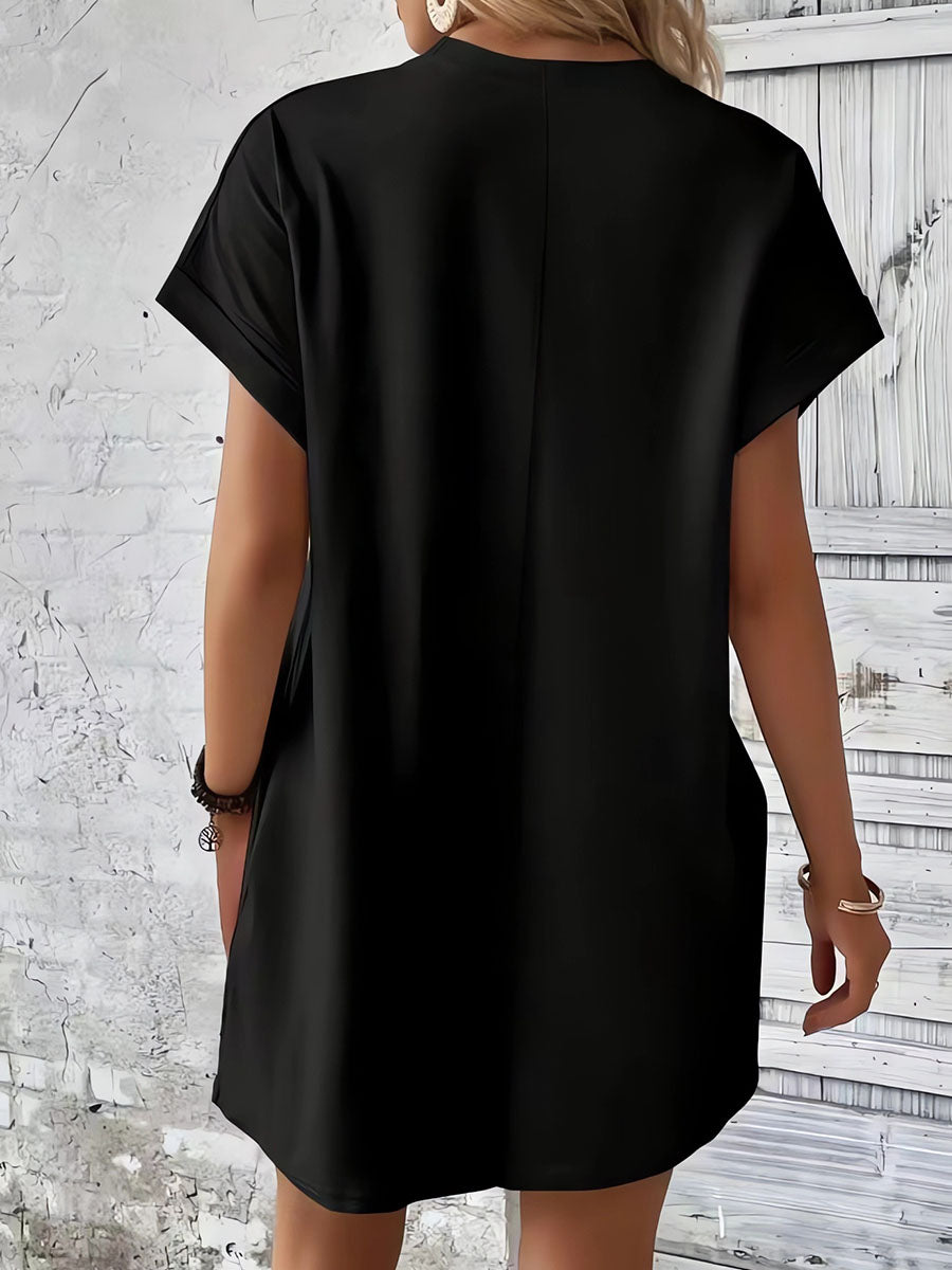 Vorioal Round Neck Pocket Dress