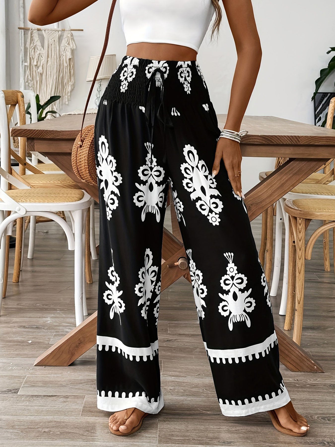 Casual Floral Belt Pants