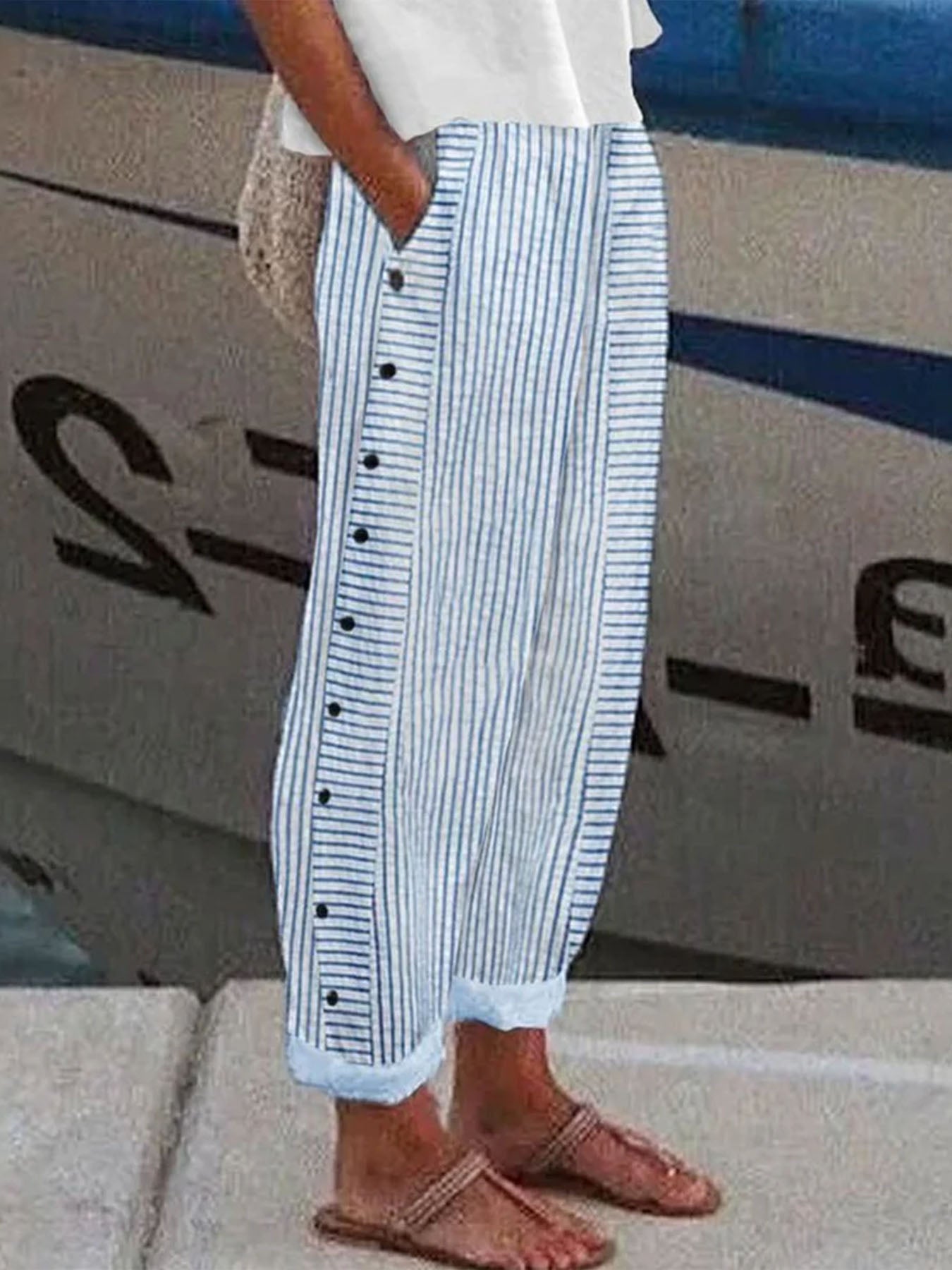 Side Pocket Striped Pants