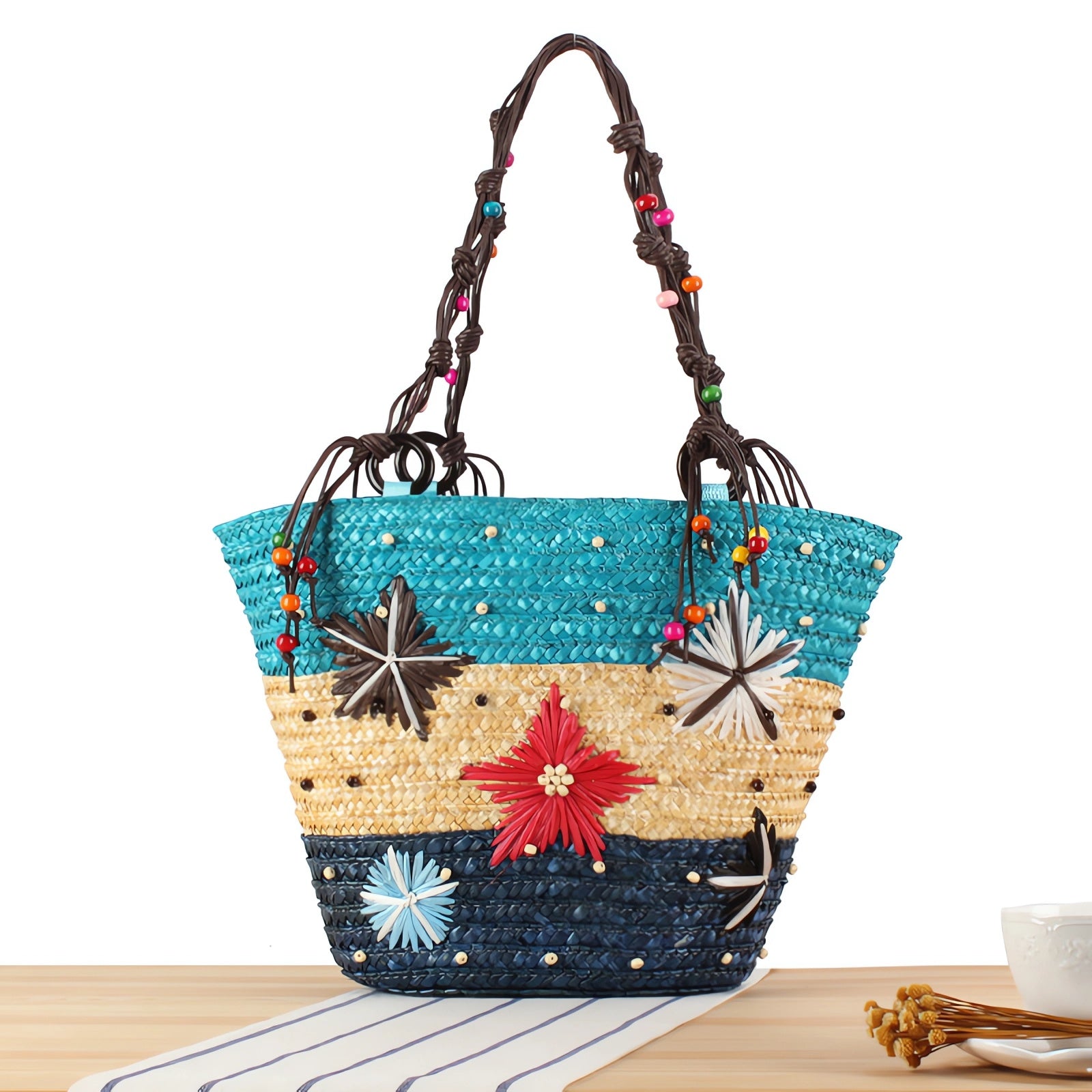 Embroidered Starfish Straw Bag